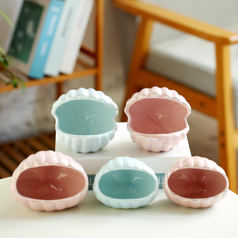 陶瓷创意贝壳首饰盘工艺品小摆件耳环饰品收纳盘展示电镀工艺跨境