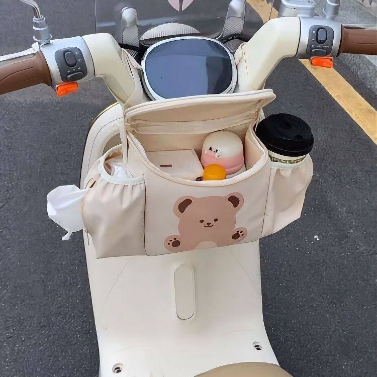 可爱小熊电动车挂包前置挂包置物袋婴儿推车收纳袋大容量车载挂袋