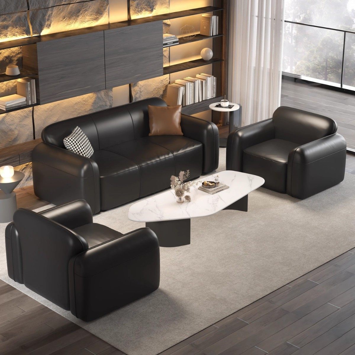 办公沙发商务接待现代简约会客单人三人位办公室沙发茶几组合套装