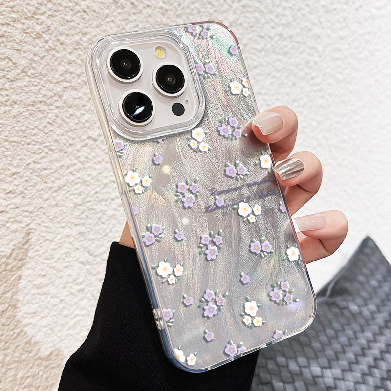 ins风iPhone13苹果16e英文双色花手机壳14plus小清新VIVOs19硬羽纱15ProMax真我neo7适用华为Nova12ULTRA小众