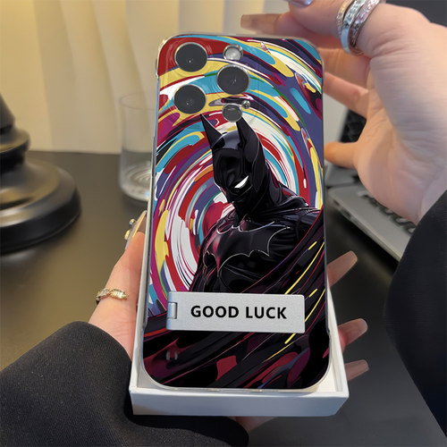 荣耀MAGIC7潮酷iPhone15无边框苹果13高级感蝙蝠侠12pm透明硬16plus适用超薄14ProMax手机壳带支架真我gt7pro