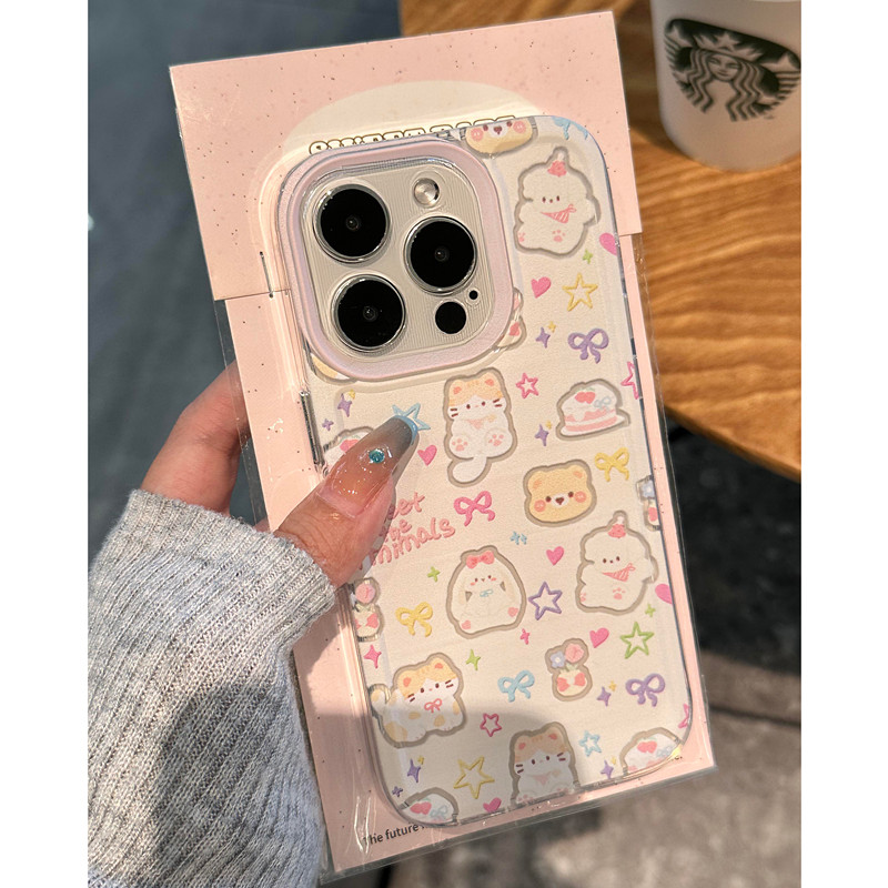a58可爱苹果14plus手机壳ins风猫猫狗狗适用iPhone16透明软15ProMax高颜值12少女心OPPOReno13新款真我gt7pro