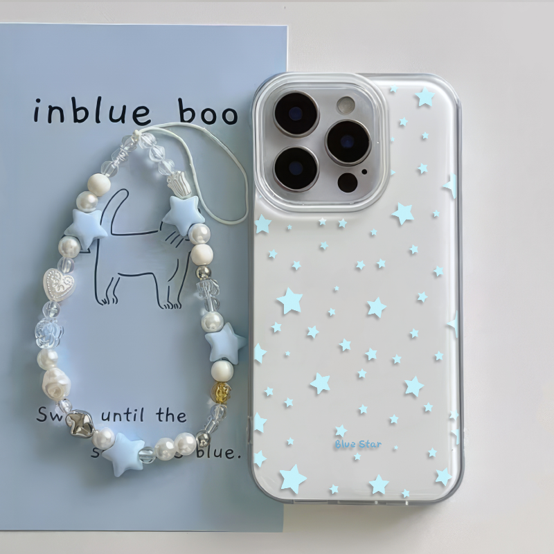 红米note14大孔13ProMax小清新蓝星星小米CIVI5PRO适用硬苹果16plus手机壳带挂绳15少女心iPhone12创意k80pro