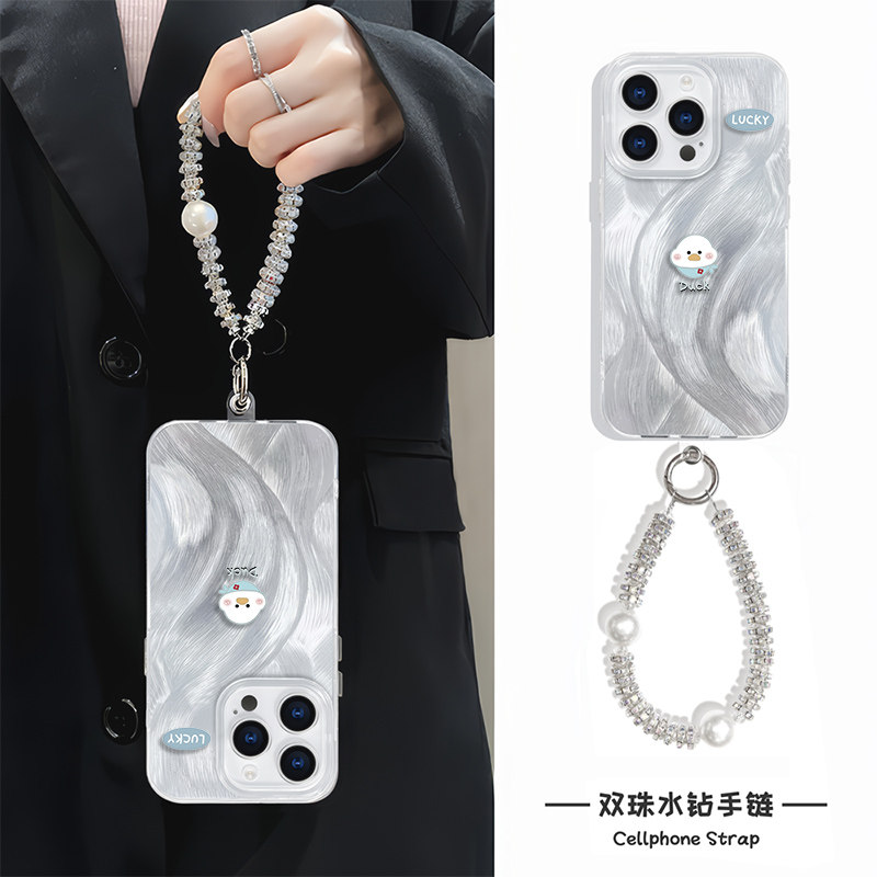 iPhone13promax手机壳带挂绳红米note14羽纱苹果16plus适用12硬小米15Ultra鸭子荣耀MAGIC7可爱neo10高级感a5