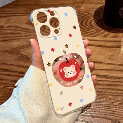 VIVOIQOO15星星苹果小熊无边框一加15硬iPhone13透明可爱适用苹果16PLUS卡通17手机壳华为NOVA14超薄12ProMax