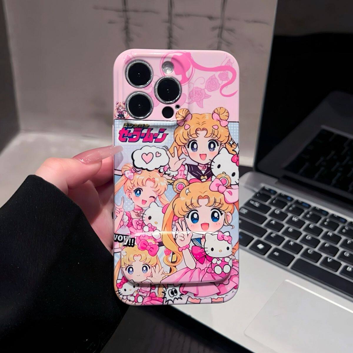 高级感16ProMax带镜子支架适用真我neo7可爱VIVOx200美少女战士苹果15plus华为NOVA13菲林12手机壳硬iPhone14