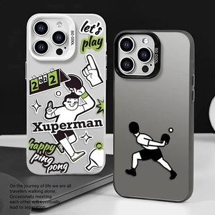 iPhone16plus彩银红米NOTE14小米15许昕Superman乒乓球适用12ProMax创意华为P70个性OPPOA5Pro手机壳硬苹果13