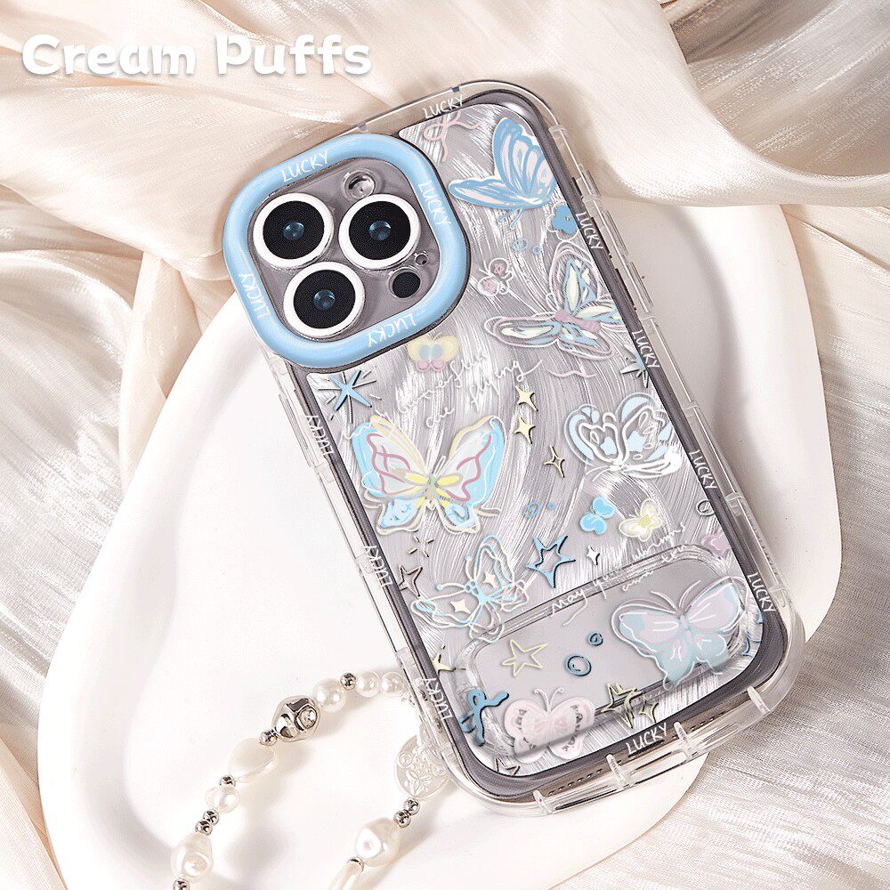荣耀500小清新iPhone13ins风梦幻蝴蝶12镜子支架16带挂绳15手机壳软14plus适用苹果17ProMax少女心华为Pura80