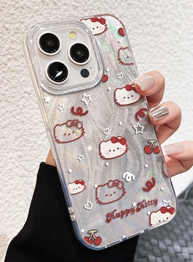 樱桃凯蒂猫12ProMax可爱华为NOVA13适用ins风y200i手机壳iPhone14羽纱苹果16e硬15plus卡通iQOOZ9X华为Pura70