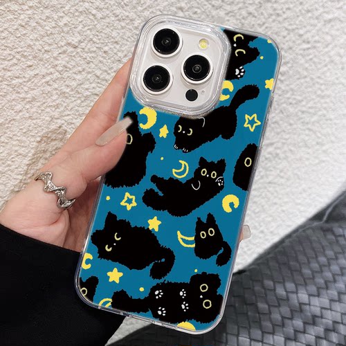 华为Pura70卡通13ProMax适用手机壳iPhone12红米NOTE14pro+月亮黑猫16e创意苹果15plus羽纱硬ins风VIVOS20pro