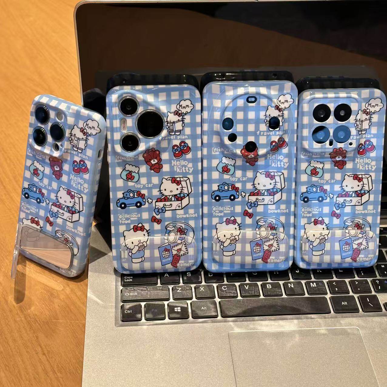 带镜子支架13ProMax手机壳小米15可爱三星S25ULTRA少女心findx8格子kt猫适用硬Nova12卡通菲林iPhone16苹果14