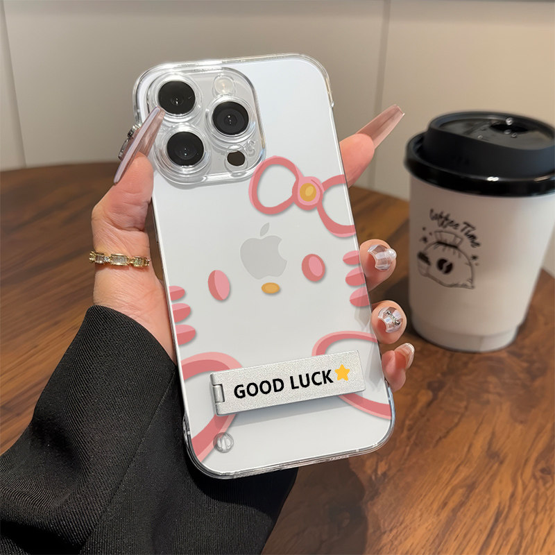 iQOO12透明iPhone15超薄高级感16适用14ProMax无边框硬苹果13手机壳带支架荣耀X50I线条凯蒂猫荣耀300ins风a3