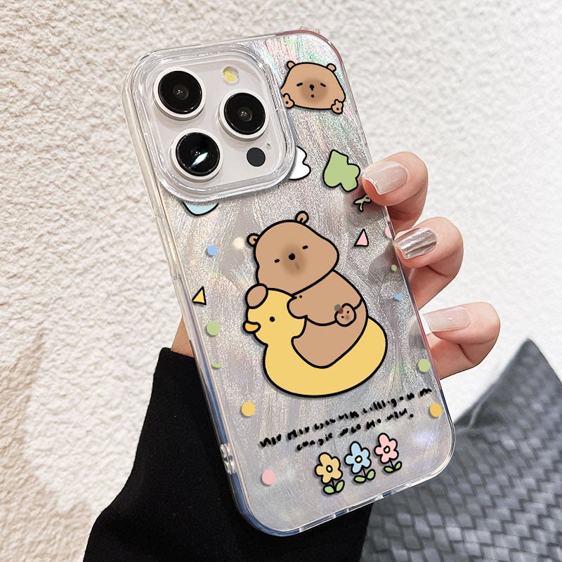 iPhone16e羽纱小米15ULTRA鸭子花卡皮巴拉适用12ProMax一加ACE5可爱苹果13荣耀GT手机壳14plus硬卡通真我NEO7
