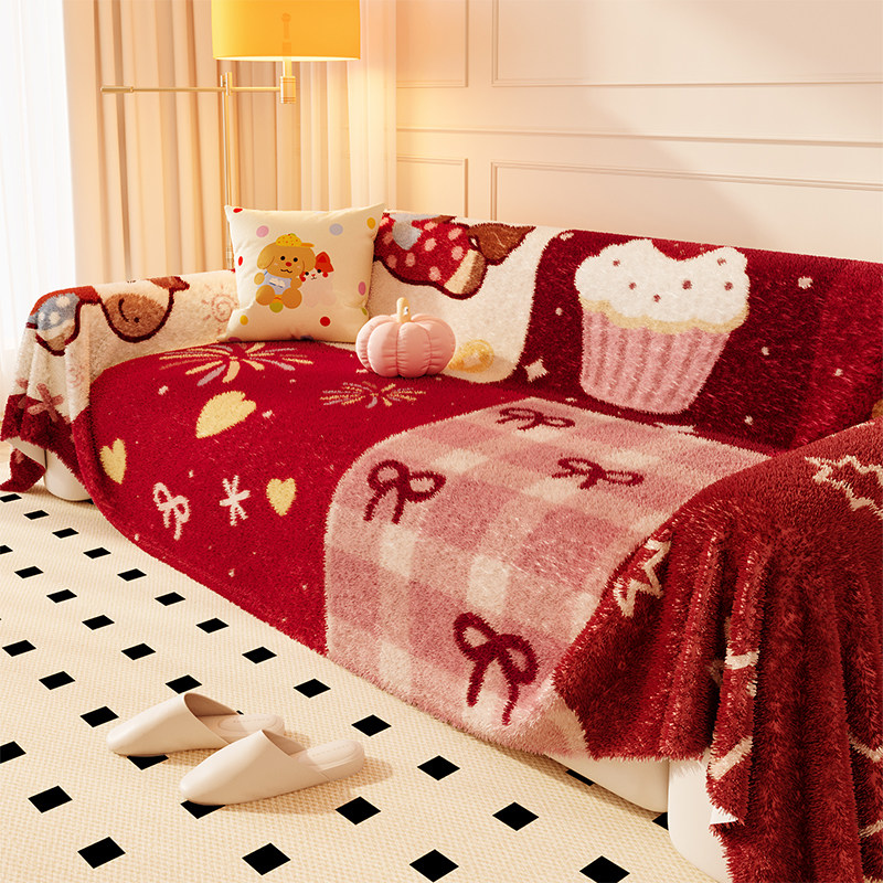 小马新年沙发巾毛绒沙发盖布2026新款全包氛围加厚防猫抓沙发坐垫,居家布艺,沙发垫,淘宝优惠券,粉丝福利购,淘宝优惠卷