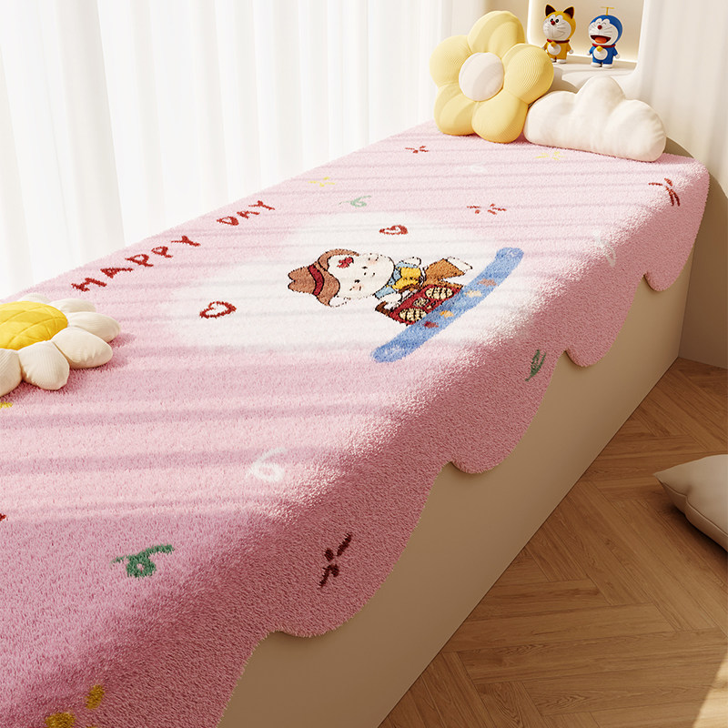 加厚毛绒主卧窗台垫粉色卡通飘窗垫仿羊绒垫子垂边可机洗阳台坐垫