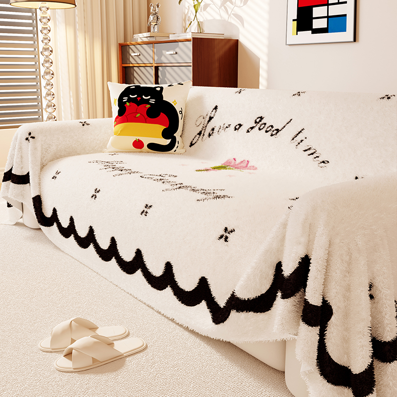 法式奶油毛绒沙发巾2025新款秋