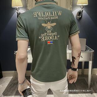 夏季 短袖 蜜蜂刺绣polo衫 男ins潮牌修身 潮流t恤百搭上衣服 男士 个性