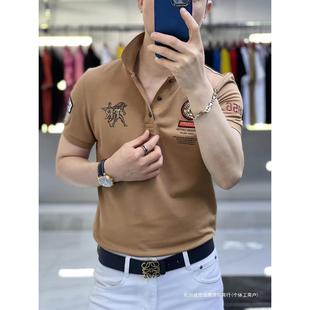 新款 POLO衫 欧洲站夏季 潮牌印花烫钻短袖 休闲上衣 男士 潮流百搭修身