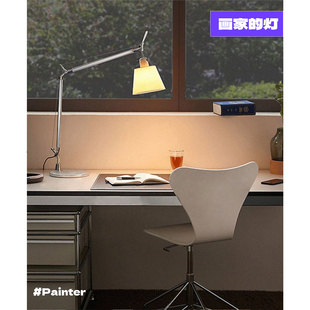 客厅书房床头中古台灯意大利摇臂伸缩设计 羊皮纸灯罩阅读氛围灯