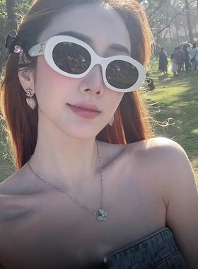 夏日复古白色墨镜女士高级感2025新款防晒紫外线近视椭圆太阳眼镜