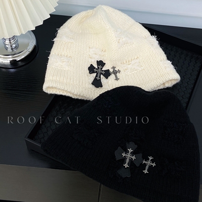 【屋顶的猫】十字架针织帽秋冬