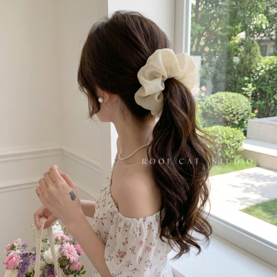 黄色褶皱大肠发圈女高级感大号