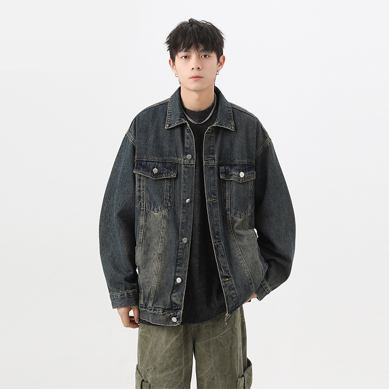 美式复古牛仔外套男秋冬款夹克衫