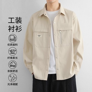 佑步仕衬衫式夹克男士春秋新款工装开衫潮牌痞帅休闲宽松长袖外套