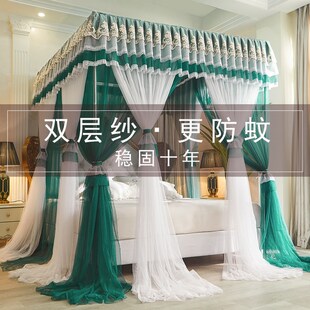 2024新款双层宫廷落地式蚊帐家用卧室不锈钢三开门公主风遮光床幔