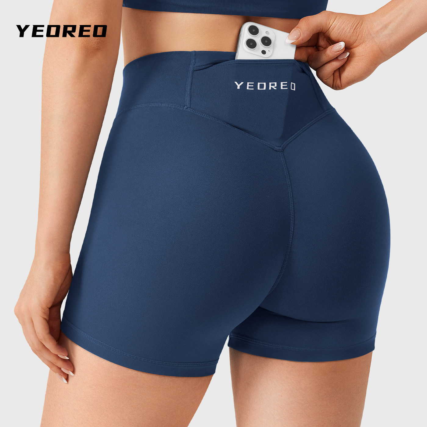 YEOREO「莱卡2.0」高腰隐形口袋短裤女提臀显腿长透气运动健身裤