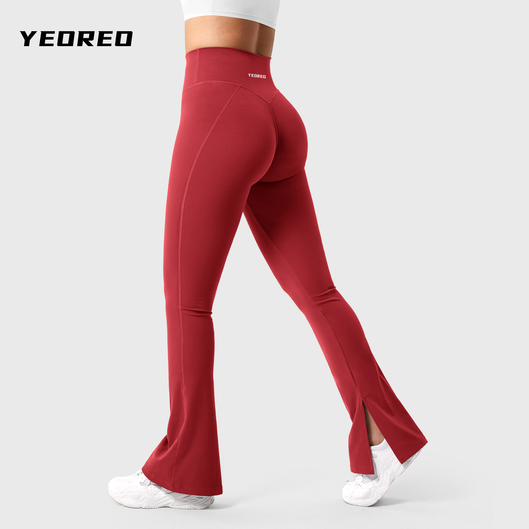 YEOREO【时尚开叉紧身喇叭裤】黄油般双面磨毛分体式裤脚舒适延展