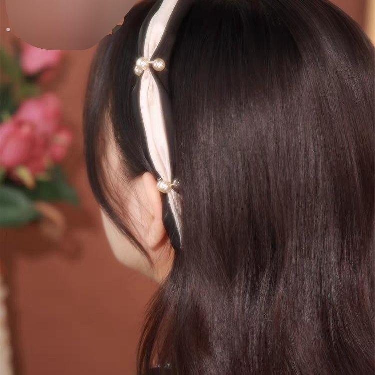 优雅气质发卡发箍女2023网红新款缎面手缝珍珠头饰高颅顶压发头箍