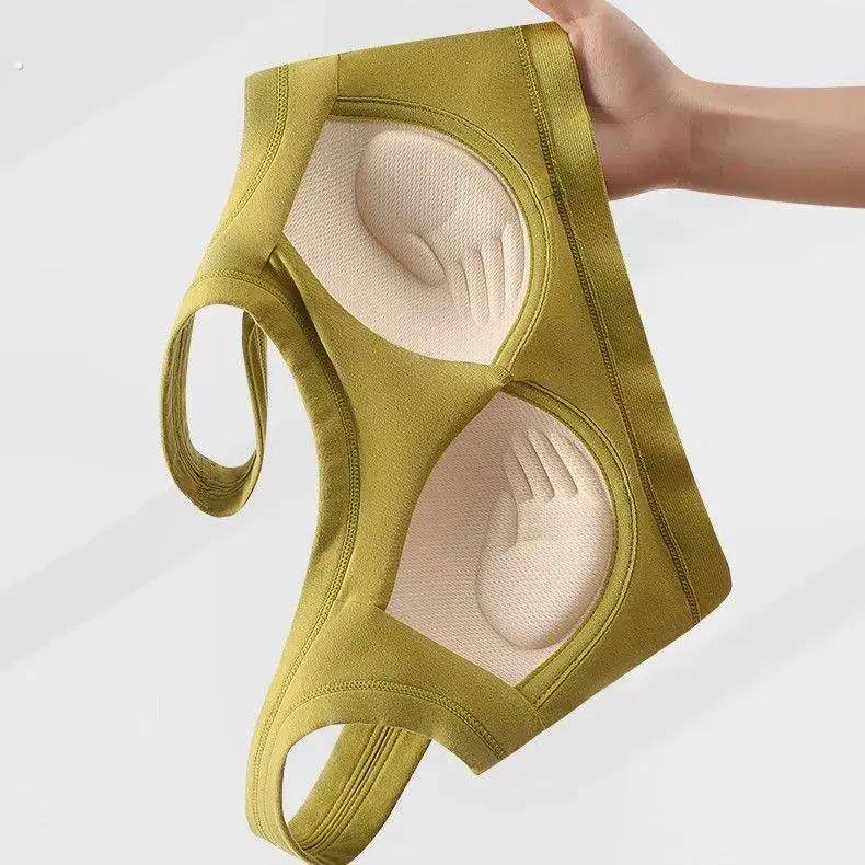 纯棉内衣女一体式固定杯无钢圈U型美背防震运动收副乳背心式胸罩