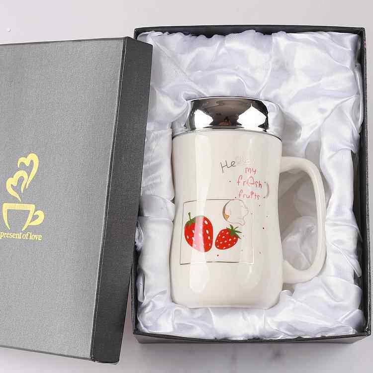 创意个性陶瓷杯子马克杯带盖子子勺潮流情侣杯家用男女水杯办公杯