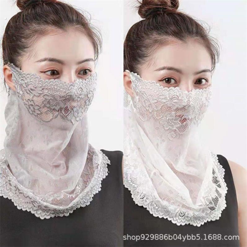 夏天轻薄口罩蕾丝新款女护颈遮阳户外装饰围脖轻薄透气防晒大面罩