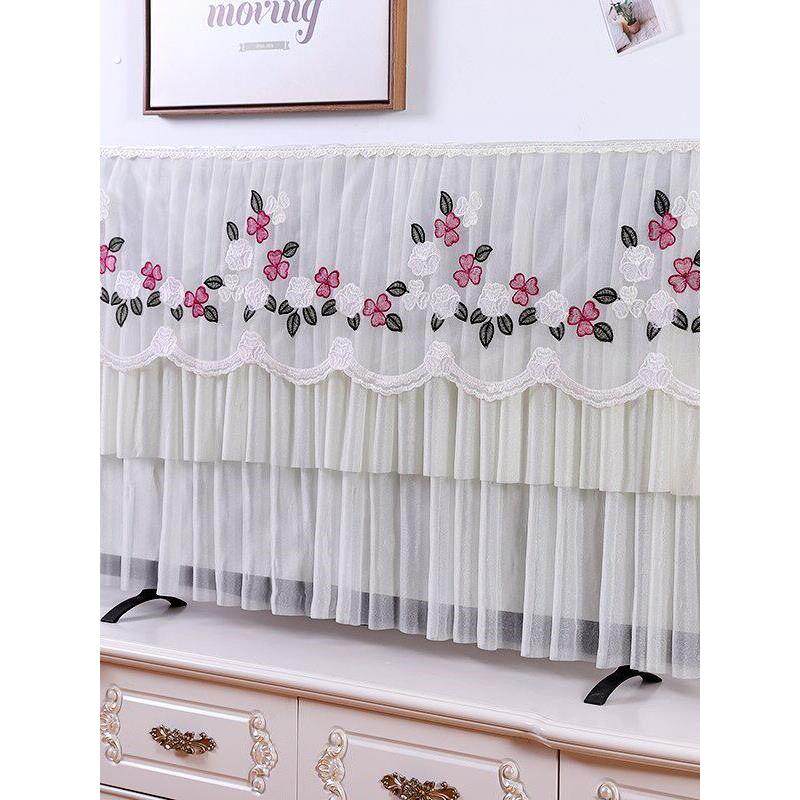 电视机防尘罩50寸55英寸65液晶电视机罩盖布开机不取蕾丝盖巾2023