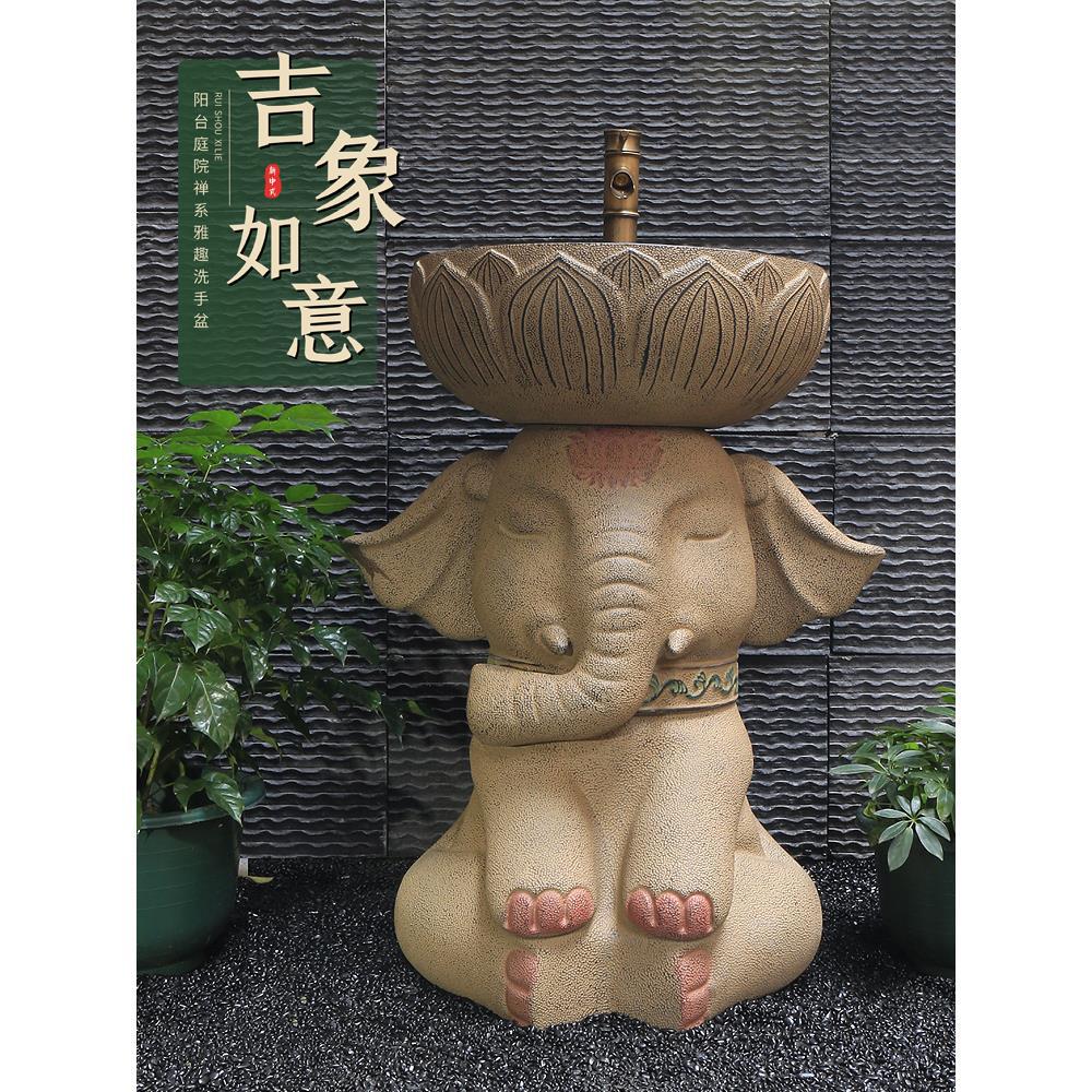 中式庭院立柱洗手池花园立式洗手盆户外阳台洗脸洗漱台洗手台
