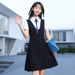 夏季 教師連衣裙幼兒園老師幼師工作服園服前臺職業(yè)套裝 學(xué)院風(fēng)新款