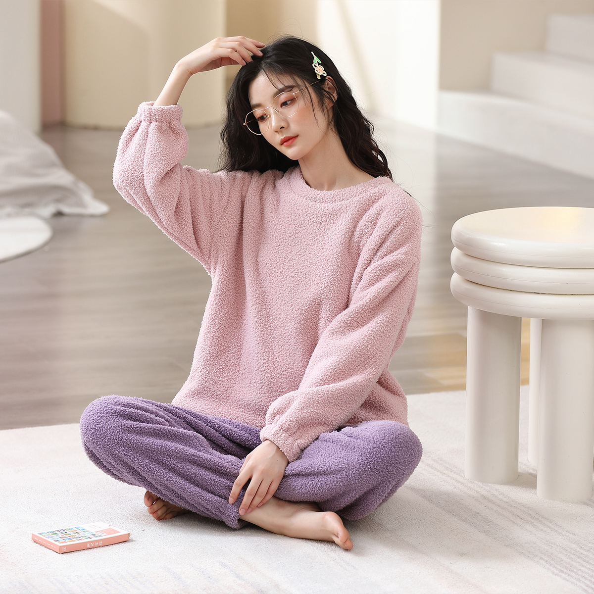 GOSO女士保暖睡衣2025新款圆领睡衣可外穿家居服加绒套装