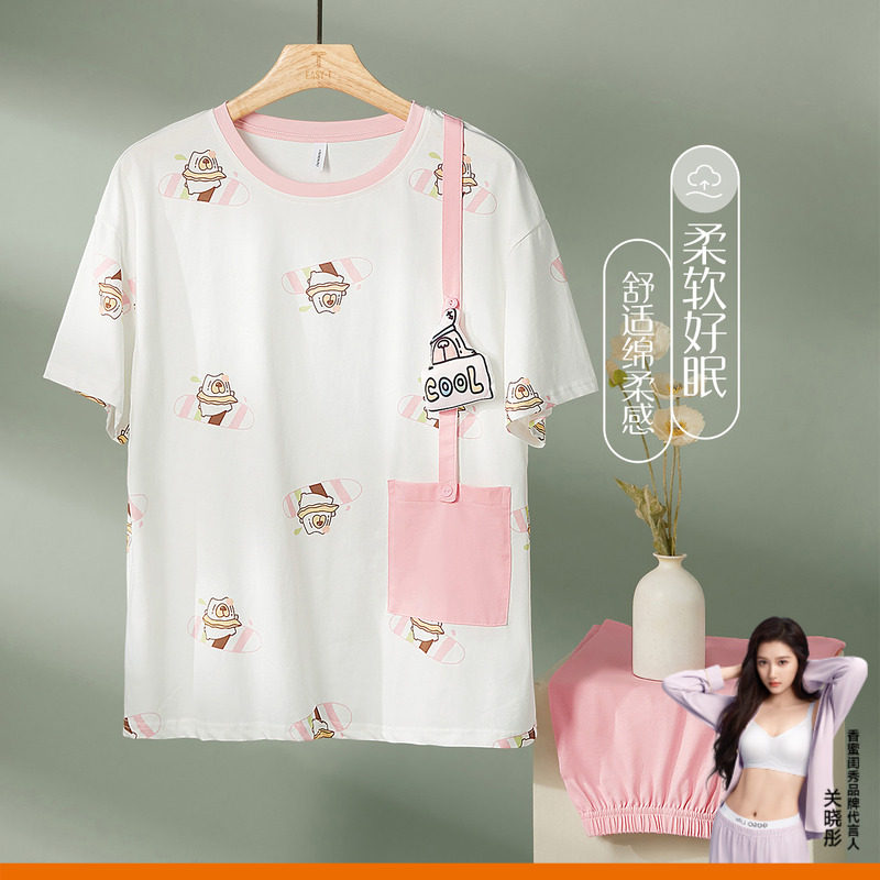 GOSO香蜜闺秀睡衣女夏季短袖长裤薄款卡通家居服
