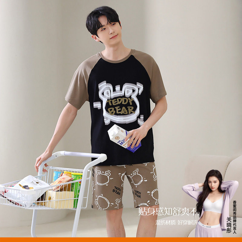 GOSO男士家居服夏季新款短袖短裤睡衣两件套