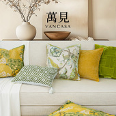 萬見「松间花事」法式 南洋风抱枕轻奢黄色靠枕套沙发客厅高级复古