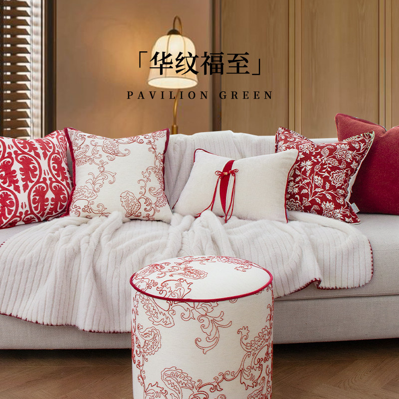 万见新中式喜庆红色抱枕沙发靠垫