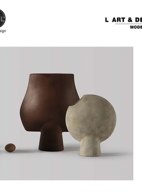 优选侘寂风纯手工陶瓷抽象花器 现代艺术花瓶饰品摆件 沙发民宿样