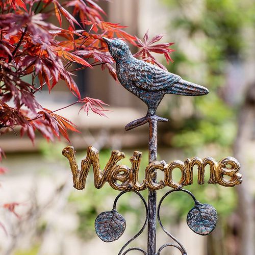优选掬涵铁艺小鸟欢迎牌花复古花园别墅园林景观装饰品插地插铃铛