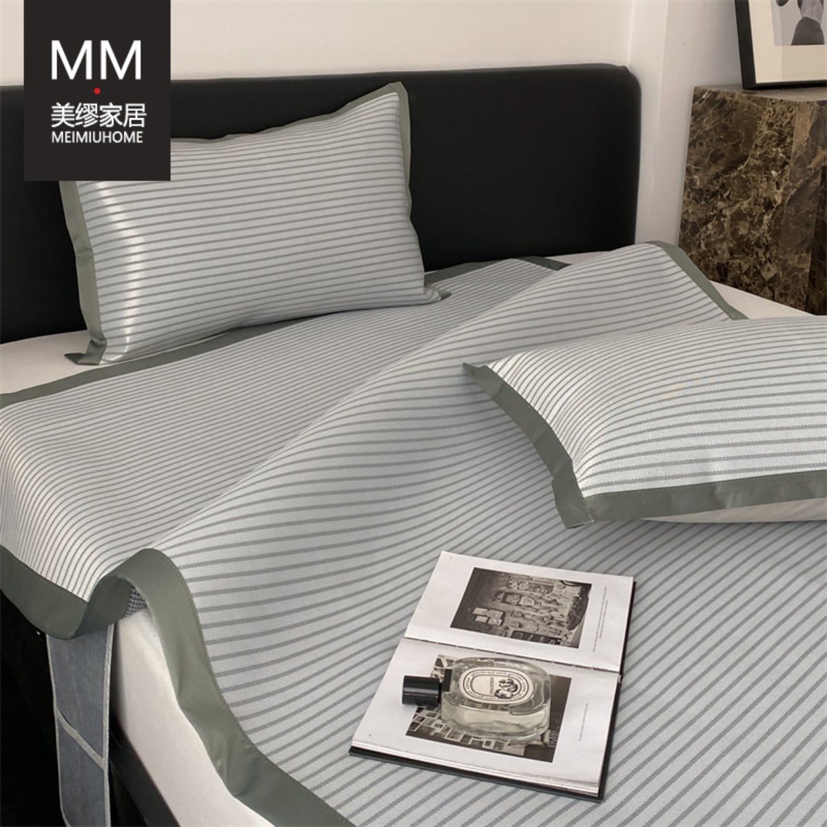 优选可水洗凉席三件套冰丝席条纹夏季空调软席子1.8m床1.5m米可折