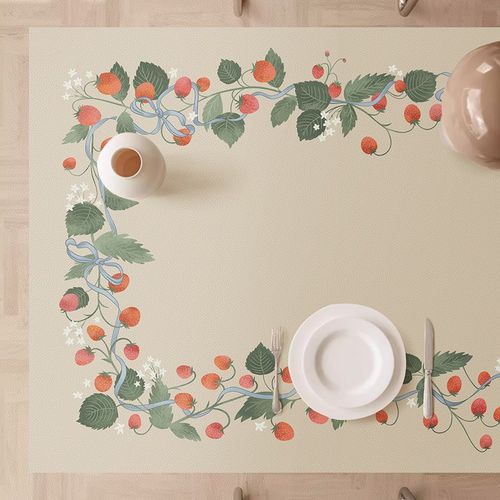 优选法式文艺奶油草莓皮革餐桌垫防水防油茶几垫轻奢长方形桌面台