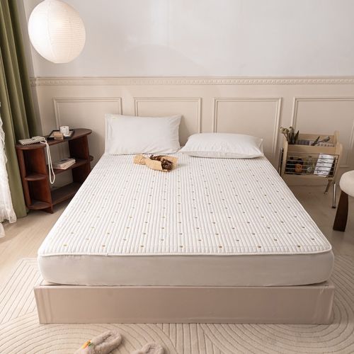 优选新款水洗棉防水夹棉床笠全棉色织纯色床罩床垫保护套单人双人