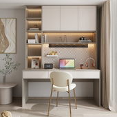 优选书房实木双人书桌轻奢现代学生家用书桌书架一体卧室办公桌学