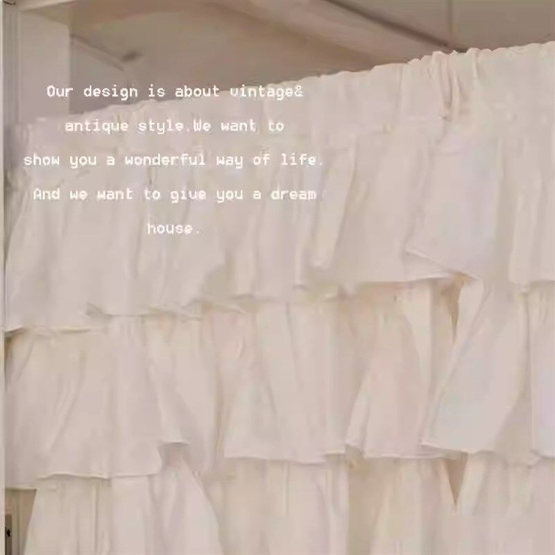 优选法式复古奶油色窗帘卧室遮光蛋糕裙客厅飘窗阳台白色荷叶边定